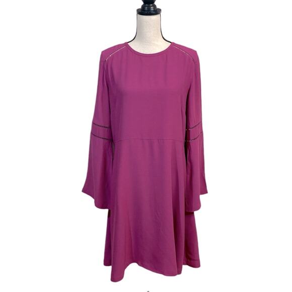 LOFT Mulberry Viscose Bell Sleeve Flowing A-Line Dress Size 12 - Picture 1 of 9